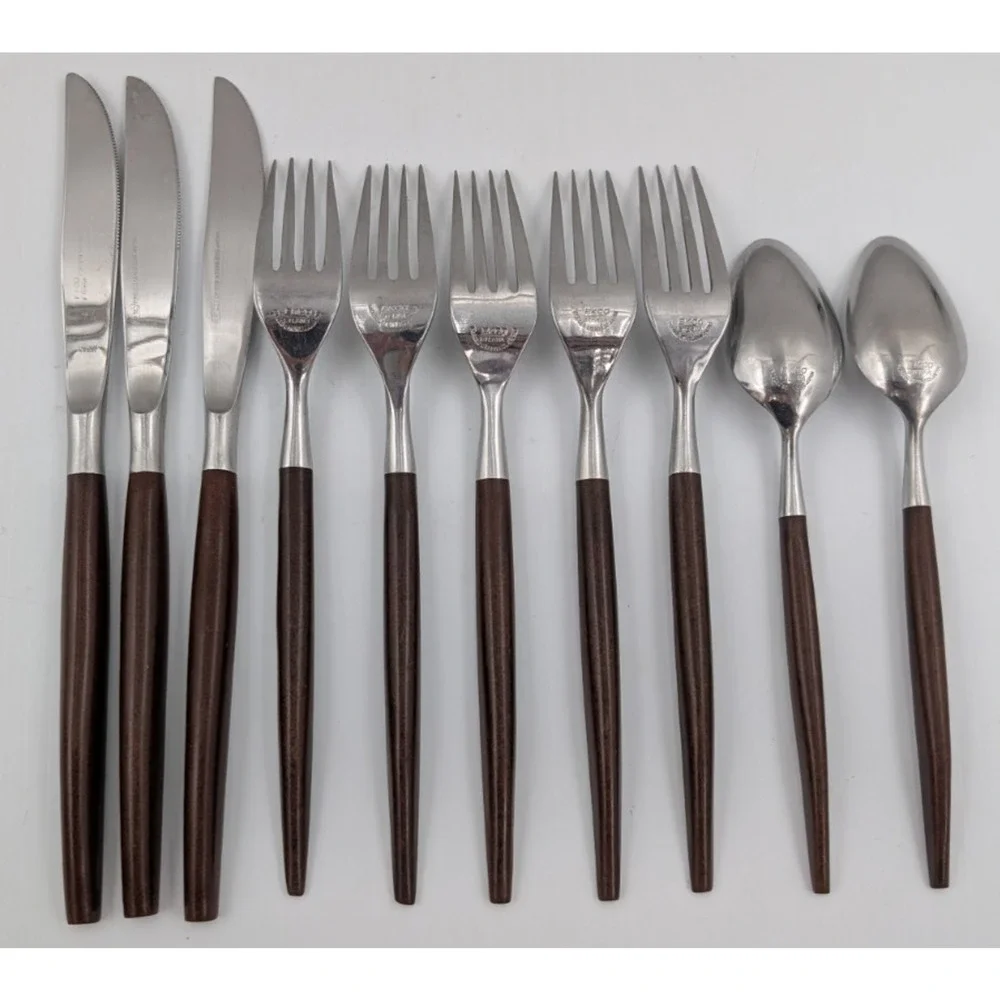 Epic Forged Stainless Brown Flatware MCM 10 Pieces Spoons Forks Knives